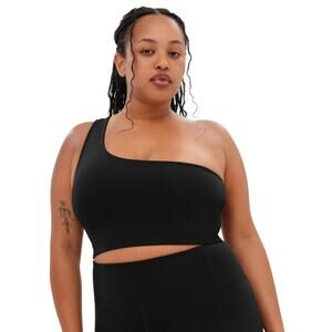 Girlfriend Collection Sports Bra Womens‎ Medium Black Bianca One Shoulder Gym